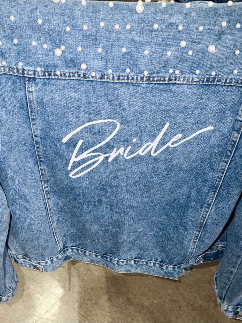 Bride Embellished Light Blue Denim Jean jacket with pearls